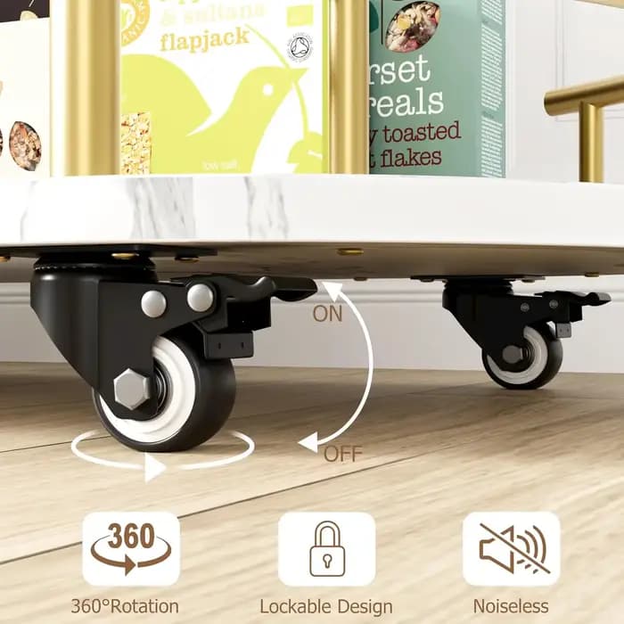 Chariots de Bar dorés avec étagères de rangement à 4 niveaux, chariots mobiles à roulettes avec casi