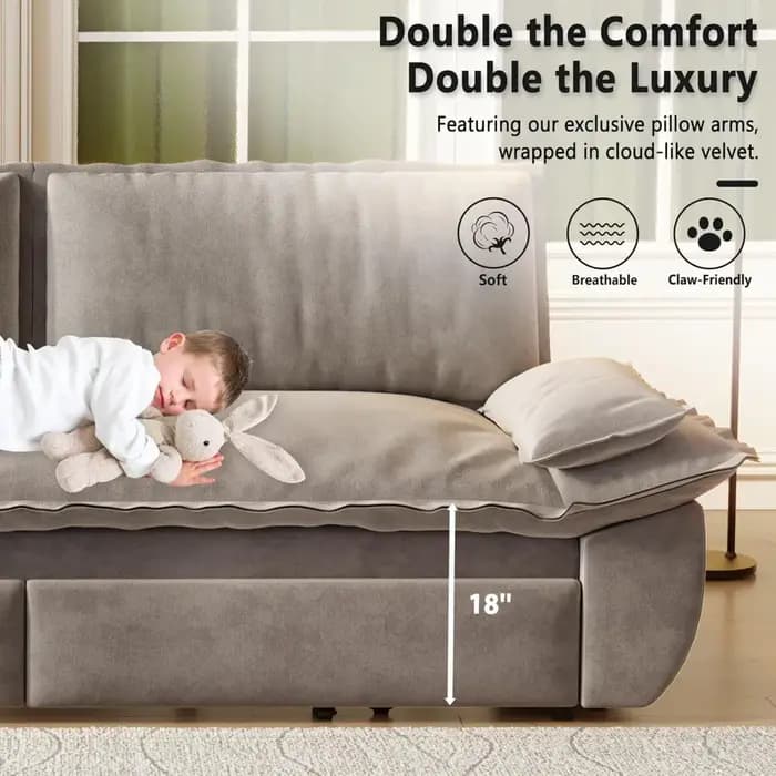 Canapé-lit futon 70,1 pouces, taille Queen, lit escamotable, canapé-lit convertible 3-en-1 avec 2 or