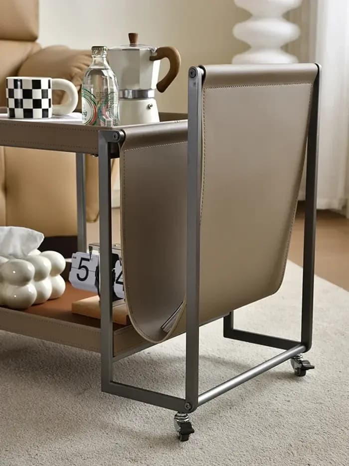 Table basse mobile en cuir de dégager en acier inoxydable
