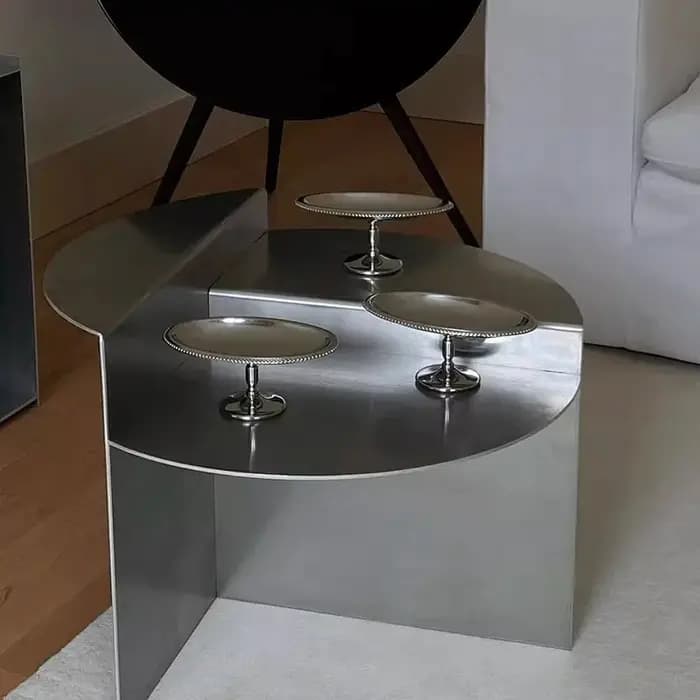 Table d'appoint minimaliste en métal pour canapé, Table basse ronde en acier inoxydable, Table d'app