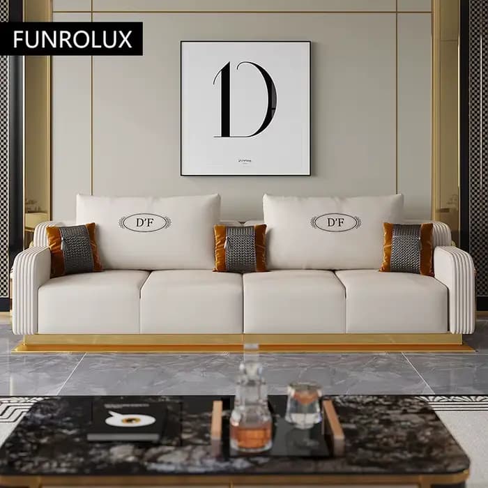 Ensemble de canapé en cuir de luxe moderne avec bois