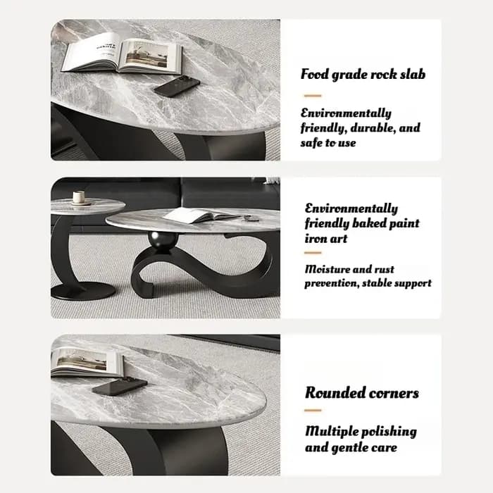 Table basse en dalle de roche de luxe européenne