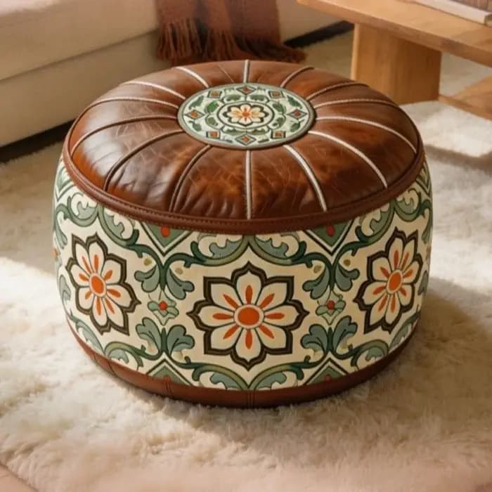 Housse de pouf de style bohème, ottoman de rangement pliable non rembourré en cuir PU, sac de rangement grande capacité pour vêtements, balcon