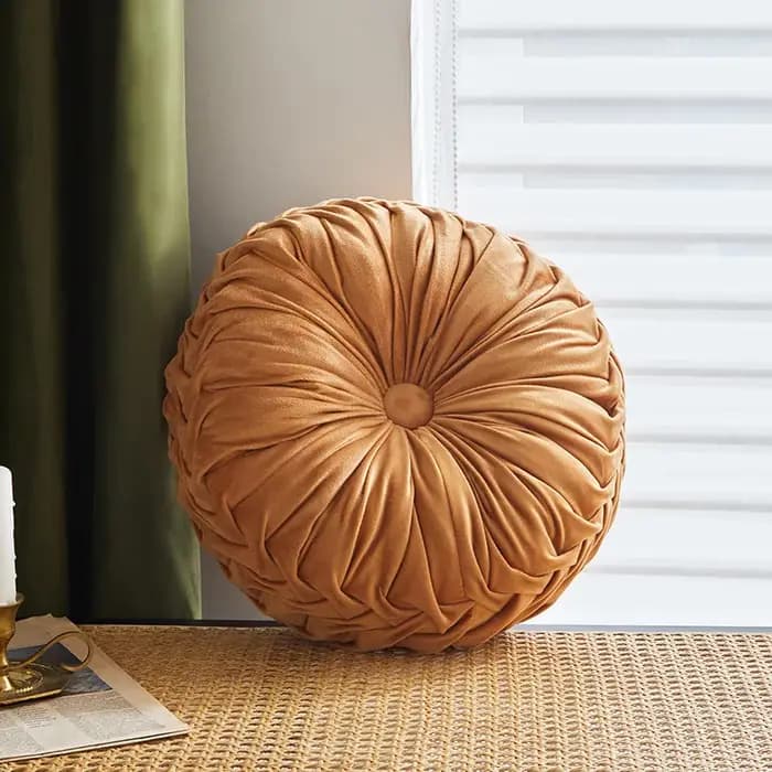 Coussin rond plissé en velours pour canapé