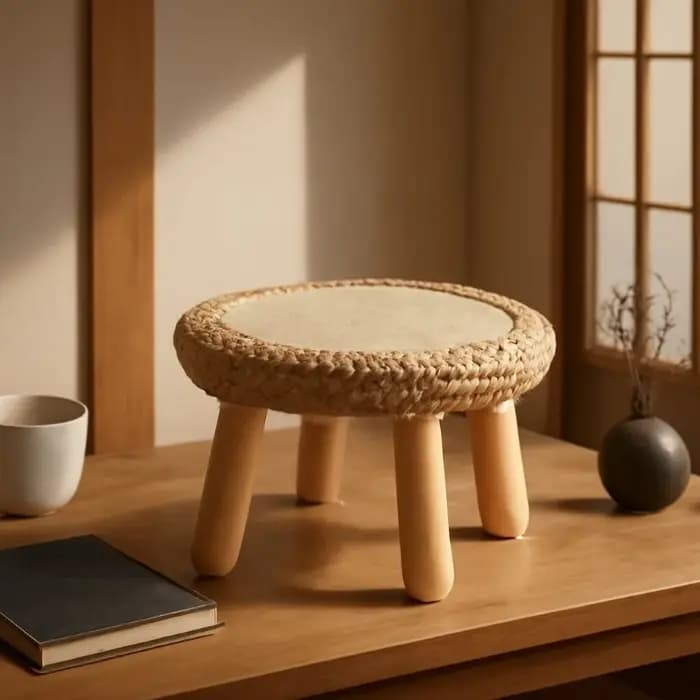 Table basse à baie vitrée en rotin et bois massif