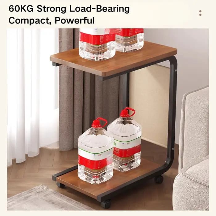 Table d'appoint en forme de C à 2 niveaux avec rangement ouvert