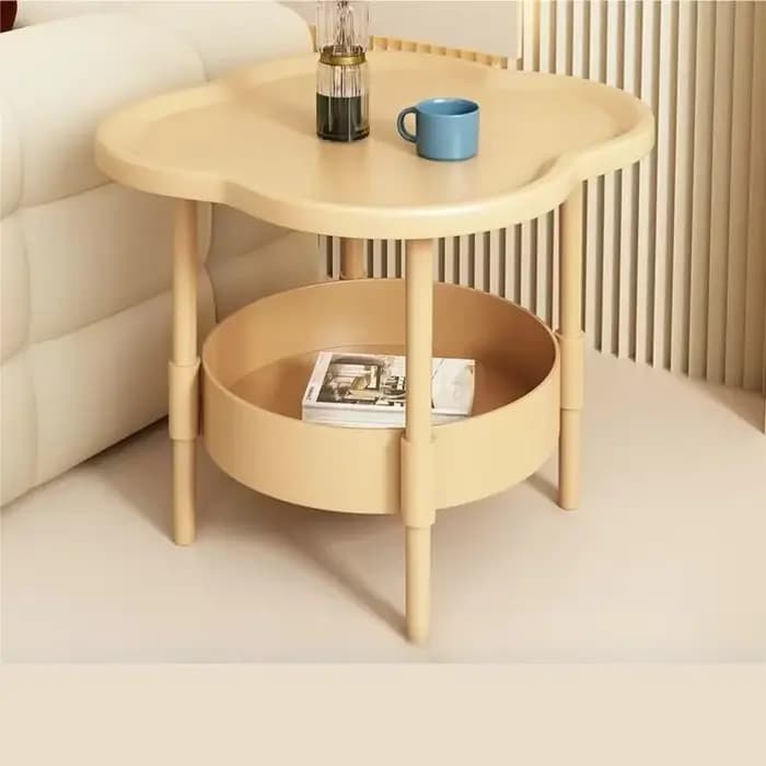 Table d'appoint à 2 niveaux en forme de nuage avec étagère de rangement, table basse moderne en plas