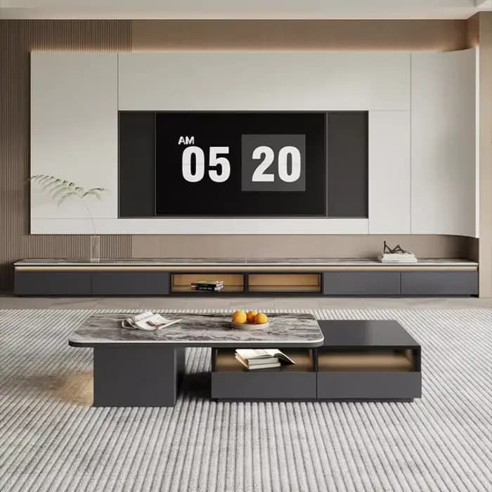 Meuble TV de Luxe Design Moderne avec Rangement et Vitrine