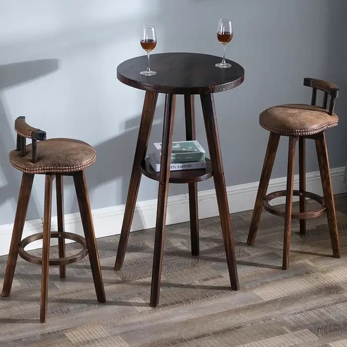 Ensemble de Table de Bar ronde en bois massif de Style américain
