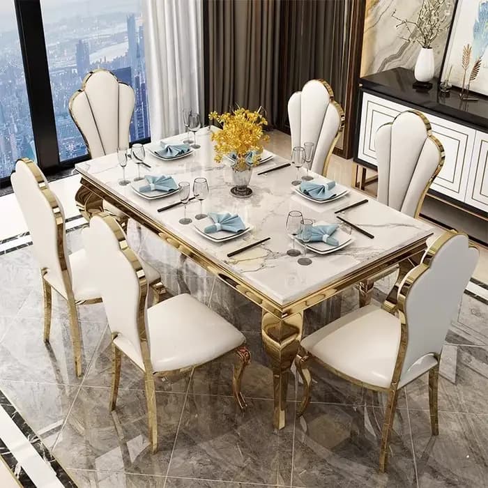Table à manger rectangulaire de luxe en marbre
