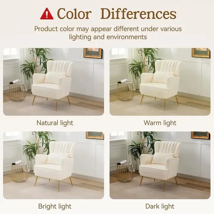 Fauteuil à oreilles blanc moderne du milieu du siècle, avec oreiller et pieds dorés, coussin de 8.5