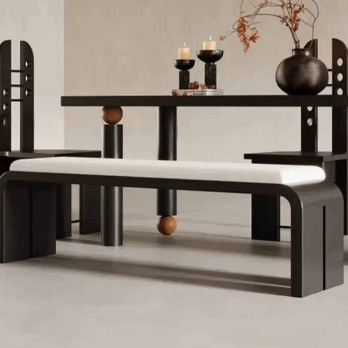 Pouf rétro pour salon, repose-pieds, tabouret de canapé en bois massif noir français, meubles pour la maison, mobilier du milieu du siècle