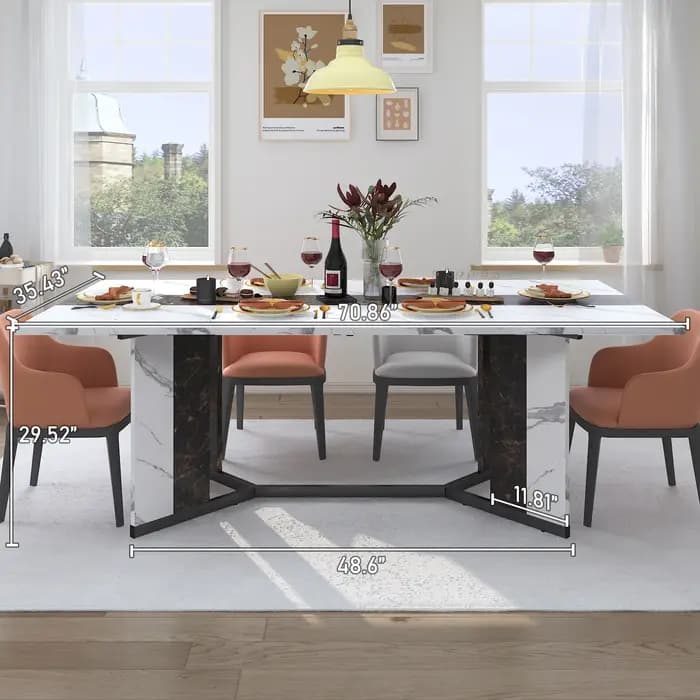 Grande table à manger rectangulaire blanche pour 4 5 6 8 10 personnes, table queen familiale avec do
