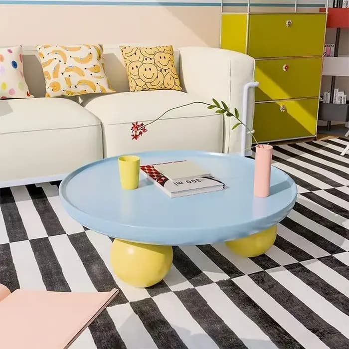 Table basse ronde crème française 2025, Simple et moderne, Dopamine, salon, maison, Table basse créa