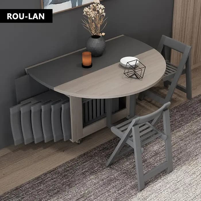 Table à manger pliante avec chaises pliantes, meuble multifonctionnel, rond et mobile, à la mode