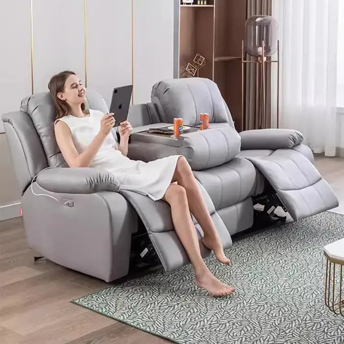 Canapé inclinable électrique manuel en cuir véritable