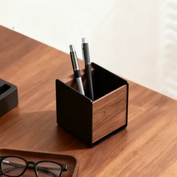 Organisateur de bureau en bois massif noyer avec supports en alliage d'aluminium – Rangement pratique pour fournitures