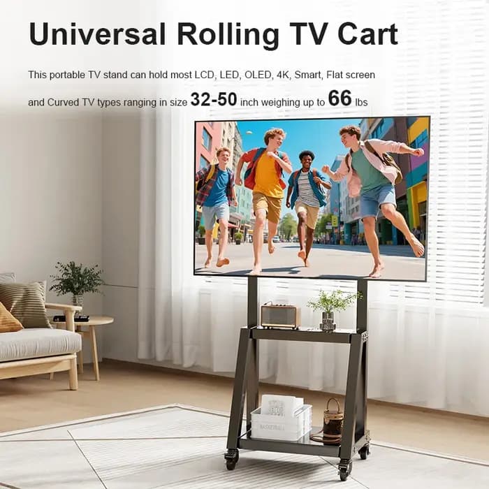 Support TV mobile sur roulettes pour téléviseurs de 32 à 50 pouces