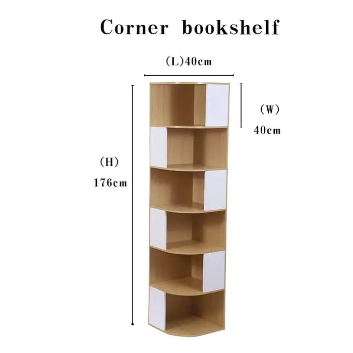 Bibliothèque d'angle moderne, étagère à 6 niveaux en bois massif et MDF, étagère de présentation réglable avec dossier en acier inoxydable