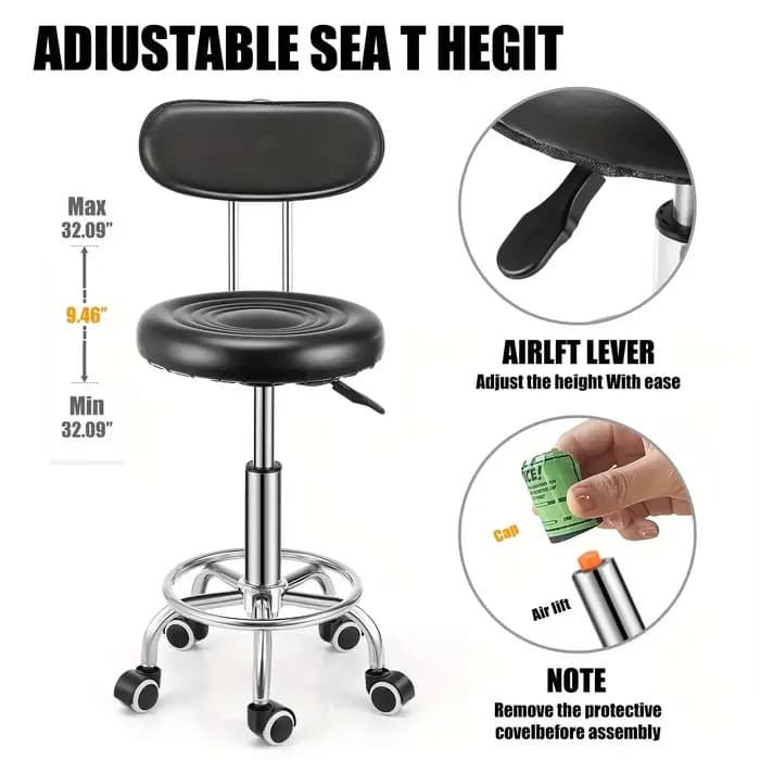 Tabouret de bar pivotant réglable avec dossier – Faux cuir contemporain et fer chromé