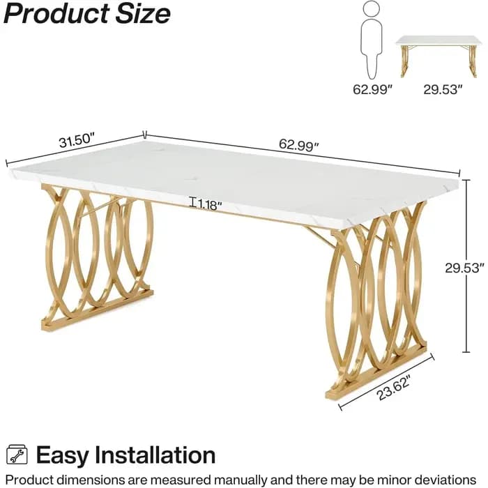 Table à manger moderne, grande table de cuisine de 63 pouces pour 4 à 6 personnes, table à manger re