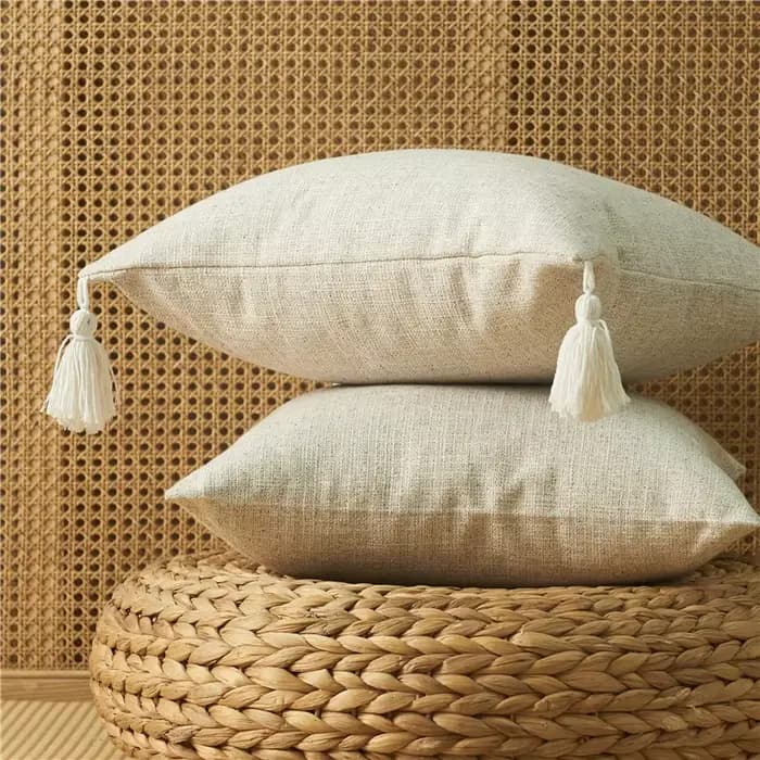 Juste de coussin décorative en lin jaune pour canapé