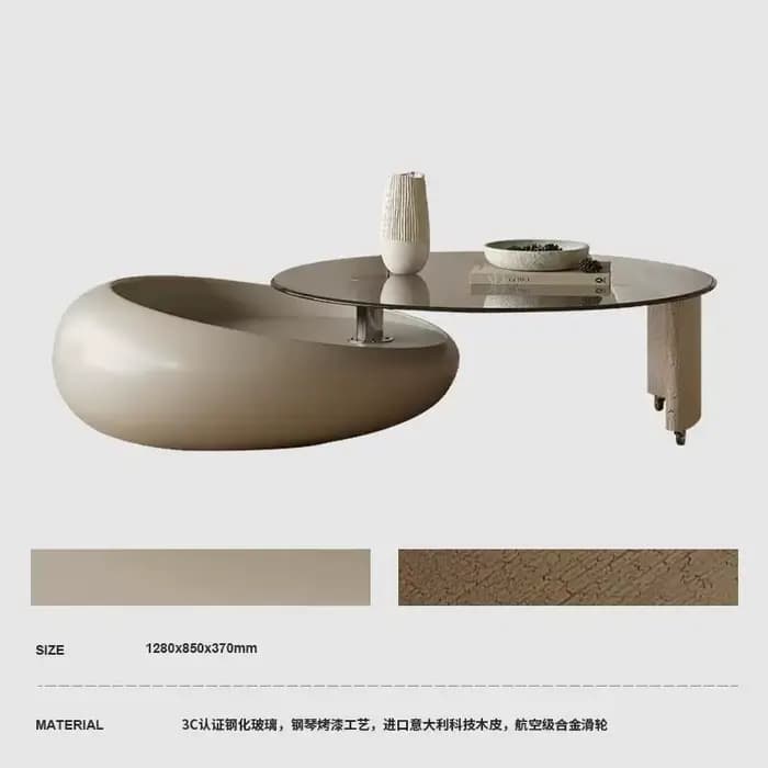 Table basse rotative coulissante combinée, ronde, créative, en verre artistique, pour salon, accesso