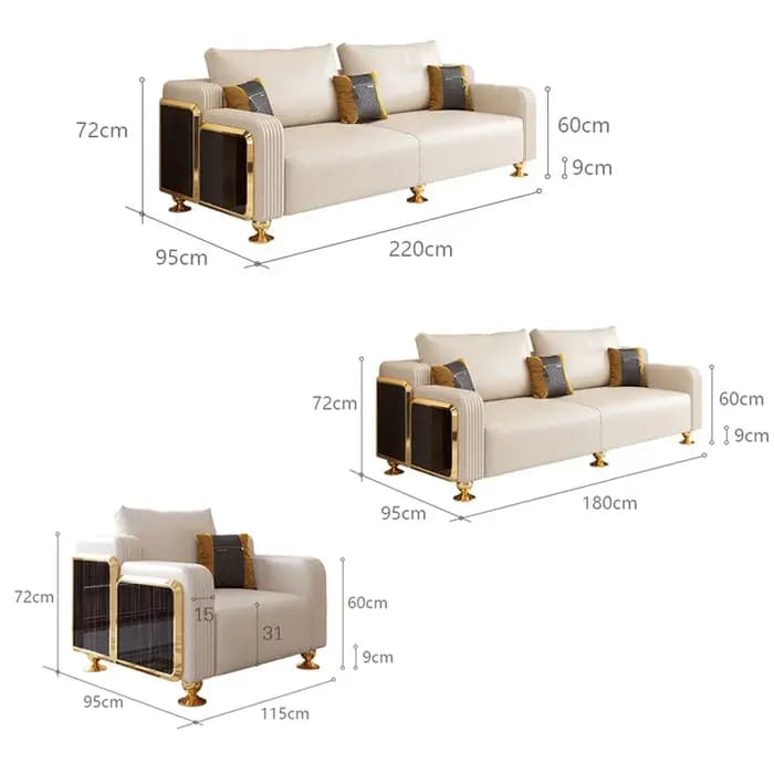 Ensemble de canapé en cuir de luxe moderne avec bois