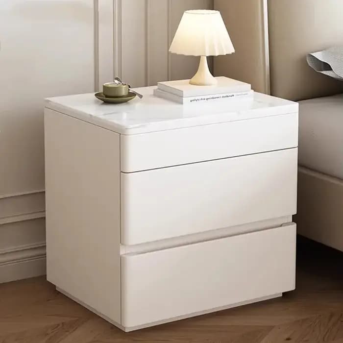 Table de chevet nordique crème avec compartiment secret sécurisé