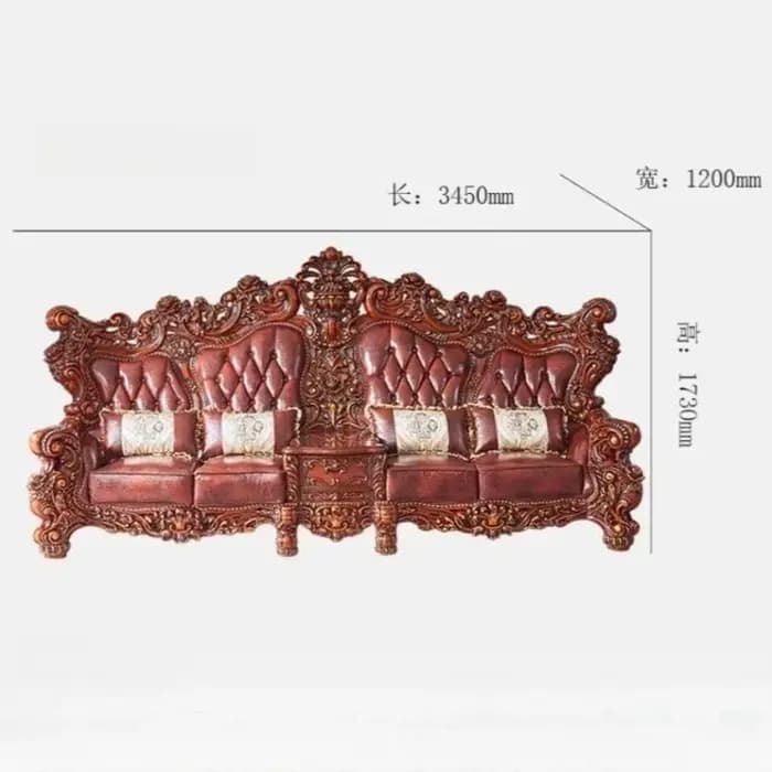 Ensemble de canapés de luxe européen en bois massif sculpté et cuir pleine fleur