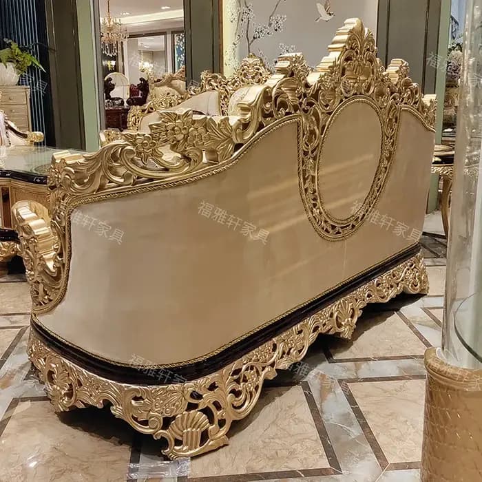 Ensemble de canapés Chesterfield capitonnés sectionnels en bois massif sculpté