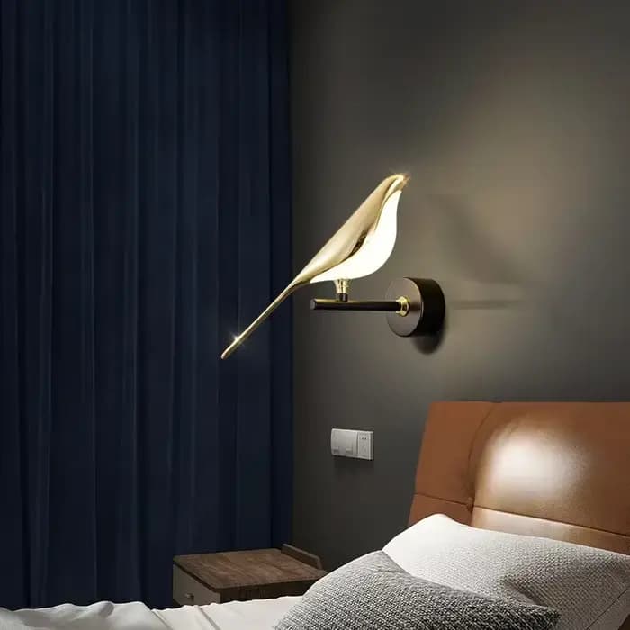 Créatif doré pie oiseau mur LED lampe Restaurant salon hôtel lustre étude chambre chevet décoration bureau lumière