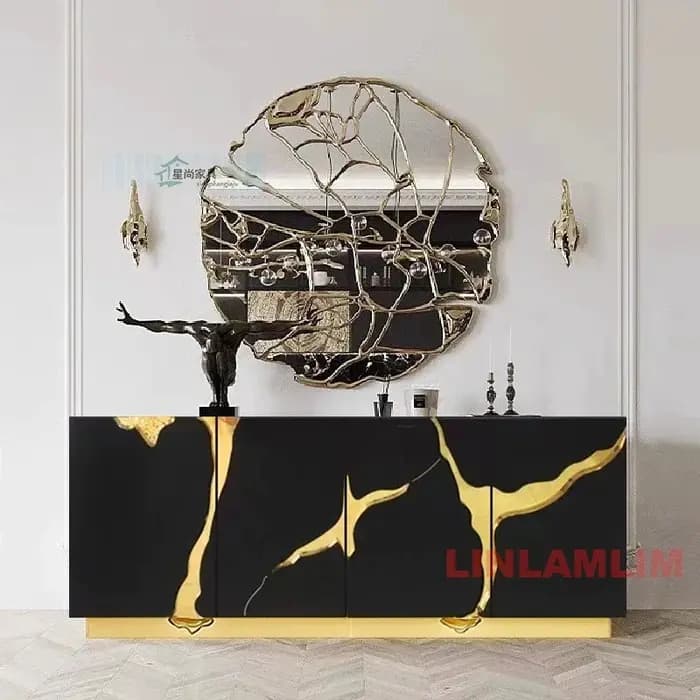 Buffet de Luxe Noir/Blanc avec Accent localité Meuble de Rangement Brcorporelle pour Salon ou Salle à Manger