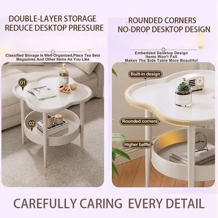 Table d'appoint à 2 niveaux en forme de nuage avec étagère de rangement