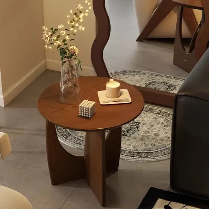 Table d'appoint ronde nordique en bois massif, Simple, moderne, petite taille, Tables d'extrémité de