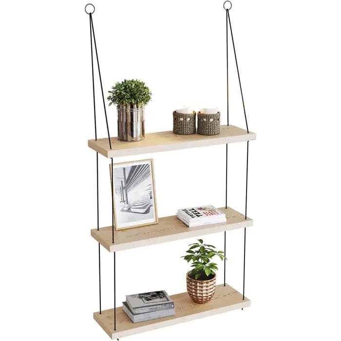 Étagères suspendues – Étagère murale à 3 niveaux – Décor de pièce Boho mignon pour chambre à coucher