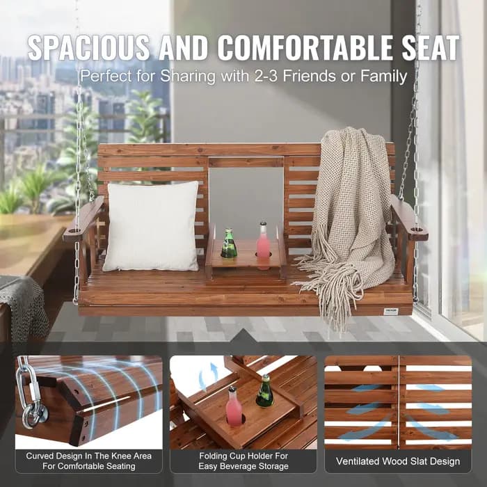 SucceBuy Balançoire de porche en bois de 5 pieds, banc de patio pour cour et jardin, banc de chaise