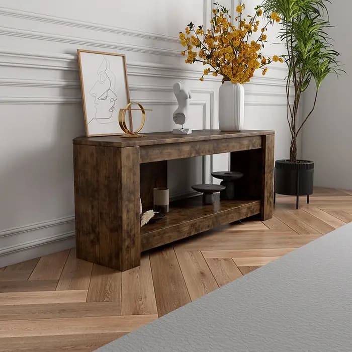 Table TV et Table basse relevable avec rangement, Table centrale relevable en bois rustique pour sal