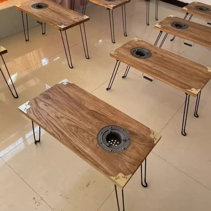 Table de camping pliante en bois massif Yushu avec poêle pour préparer du thé