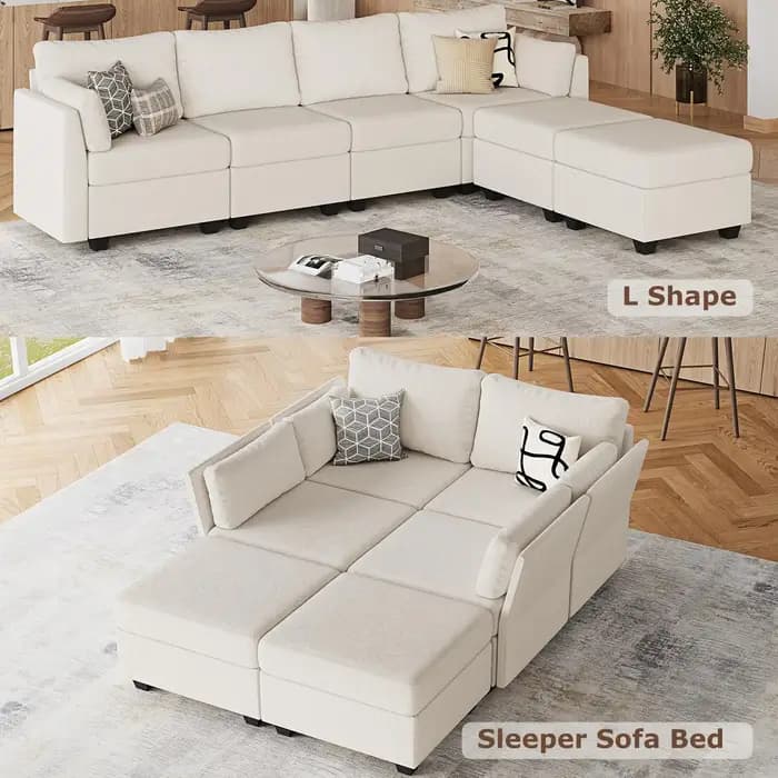 Canapé modulaire sectionnel avec rangement, mousse à mémoire de forme, convertible, en forme de U, c