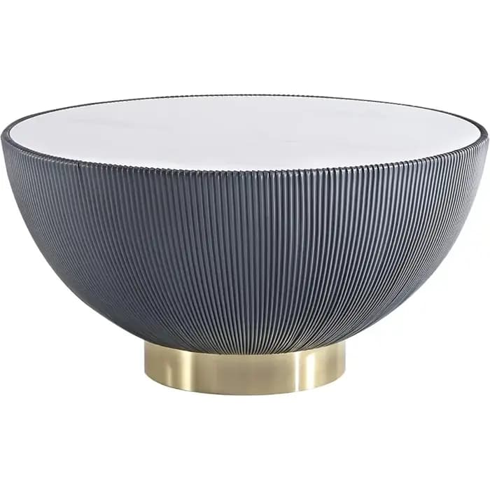 Anderson Modern 28,15" Table basse ronde 2.0 - Plateau en céramique et marbre, détails élégants en s