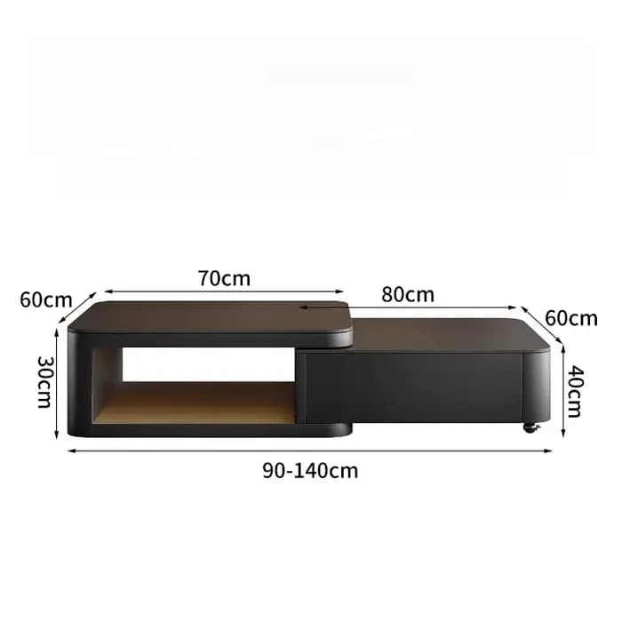Table basse rectangulaire noire simple extensible pour salon