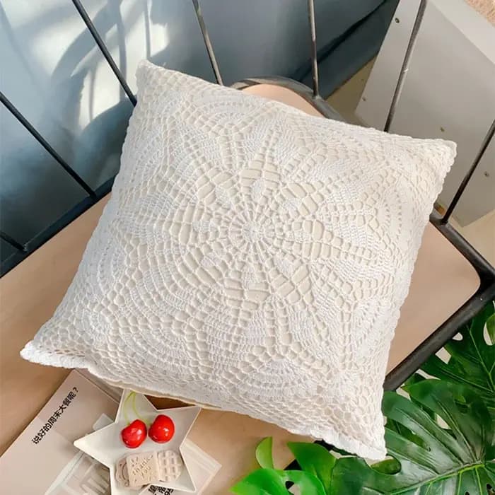 Juste de coussin au crochet en coton et lin, taie d'oreiller tissée à la main, oreillers décoratifs pour canapé, carré, circulaire, 40x40cm