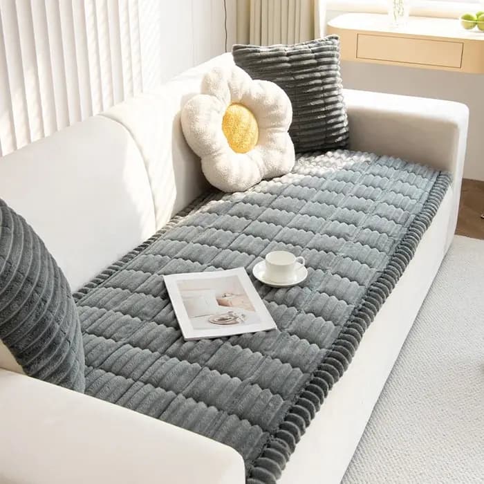 Housse de canapé en flanelle à rayures chaudes et épaisses, pour l'hiver, serviette de canapé de sal