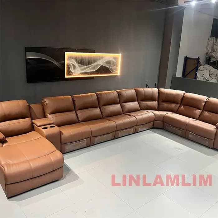Canapé inclinable sectionnel surdimensionné de luxe avec chaise longue – Sièges de cinéma électrique domestique