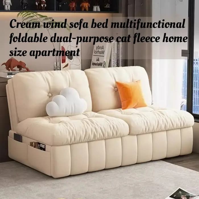 Canapé-lit couleur crème multifonctionnel pliable convertible en tissu chenille résistant aux rayures