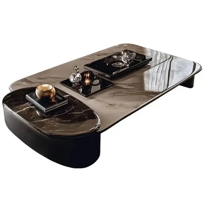 Ensemble de tables basses et d'appoint en pierre microcristalline, style luxe léger et minimaliste,