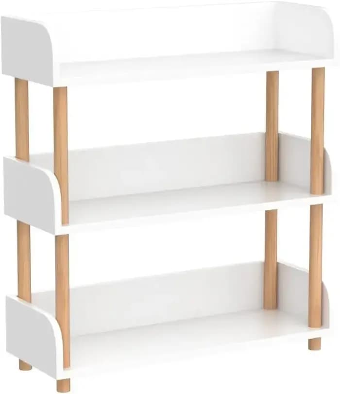 Bibliothèque ouverte en bois – Bibliothèque d'exposition moderne avec bord supérieur et cadre en bois massif pour la maison et le bureau, armoire de rangement