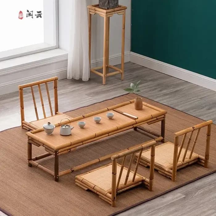 Table à thé Zen moderne en bambou et rotin BP76