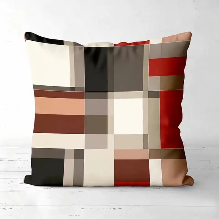 Housse de coussin décorative à motif patchwork écossais